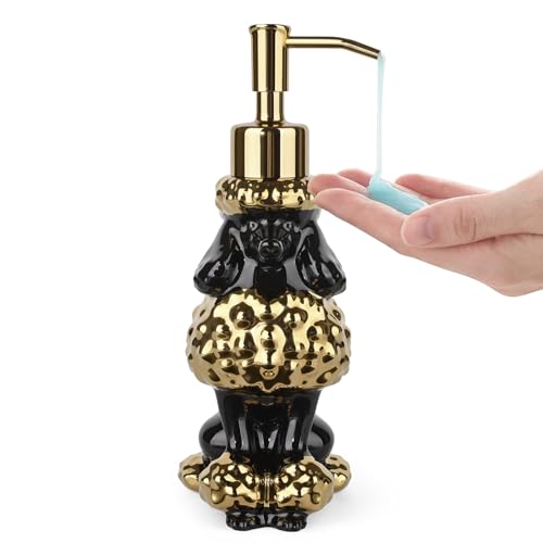 Gold/Black Poodle Hand Soap Dispenser Dog Lover Gift - color: Black/Gold