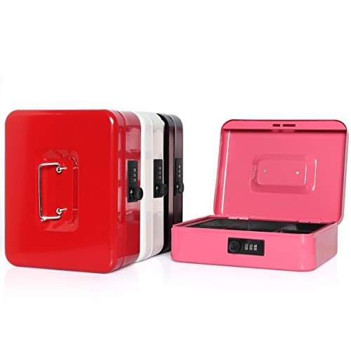 Cash Box with Money Tray, Parrency Large Money Box with Combination Lock, 9.8 x 7.9 x 3.5 inches, White - color: Combo White, size: Large(9.84")