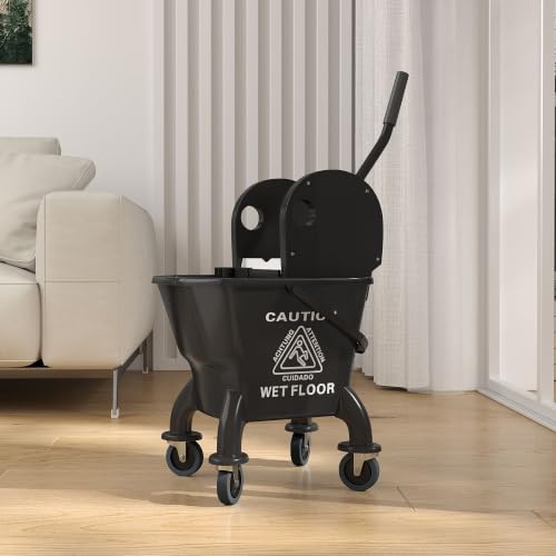 HOMCOM Mop Bucket with Wringer on Wheels, 27.5 Quart, with Mop, Black - color: Black, size: 27.5 Quart