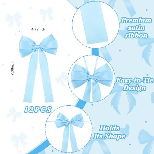 Cheereveal 12Pcs Light Blue Satin Bow Napkin Rings, Pre-Tied - color: Light Blue