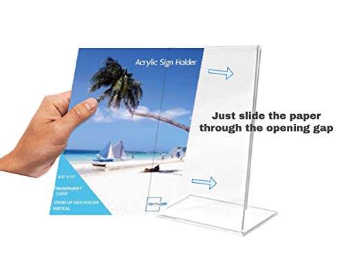 1InTheOffice Acrylic Slanted Sign Holder 8.5 x 11 Inches - Pack of 12, Clear Display Stand for Flyers, Brochures, Documents, Vertical Tabletop Menu Holder