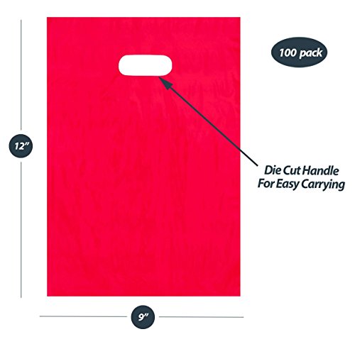 9x12 Red Die Cut Handle Plastic Shopping Bags 100/cs …