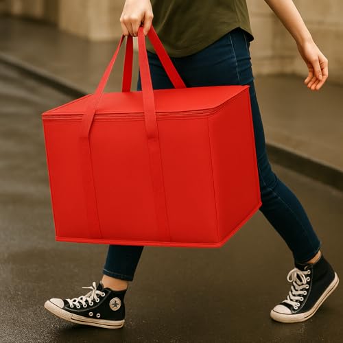 musbus 2Pk Insulated Reusable Grocery Bags, Collapsible Cooler Bag for Groceries, Heavy Duty Large Insulated Bag (Large, Bright Red) - color: Red, size: X-Large๏ผ16W x 12.5H x 9D๏ผ