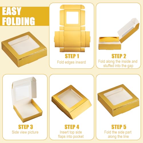 Zonon 30 Pcs Kraft Paper Boxes with Window 4.13 x 4.13 x 1.18 Inch (Gold) - color: Gold