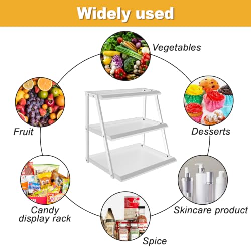 3-Tier Candy Display Rack, Upgraded Metal Snack Rack Display Stand, Snack Organizer for Countertop, Kitchen and Stores (White) - color: White
