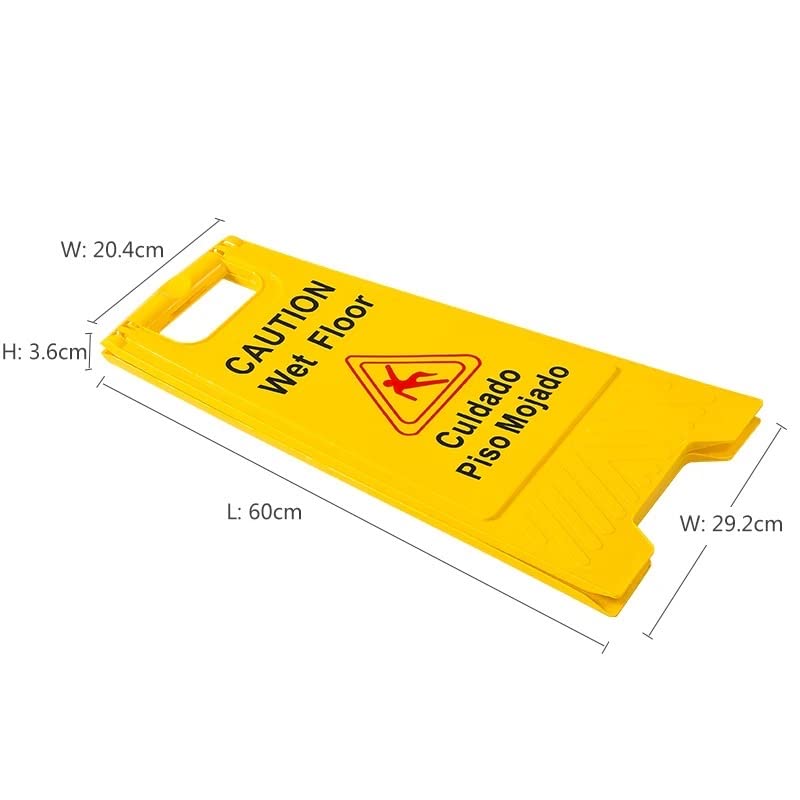 24' Warning sign "CAUTION WET FLOOR" sign double sided fold-out bilingual for public safety indoors and outdoors with two language English/Spanish