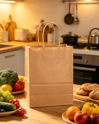 qiqee 100-Packs Large Size Paper Gift Bags with Handles Bulk 13"×10.2"×4.7" Brown Gift Bags Multiple Uses - size: Large - 100 Packs
