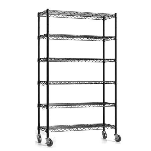 Hodonas 2300LBS Wire Shelving Unit with Wheels, Black, 36"W x 14"D x 75"H