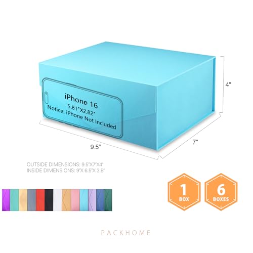 PACKHOME 6 Light Blue Gift Boxes 9x6.5x3.8in with Magnetic Lids - color: 9x6.5x3.8 Inch-Blue-Pack of 6