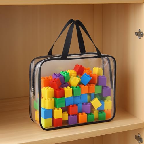 8 Pack Clear Toy Storage Bags with Labels, Black - color: Black, size: 8 Packs