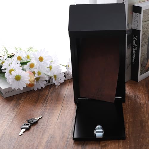 Metal Money Box with Lock Donation Cash Box Collection Safe Suggestion Box Wall Mounted Mailbox for Home Office, Outdoor, Farmstand - color: Black