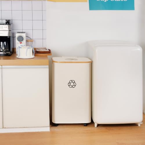 iEGrow 111L Recycling Bins for Kitchen,29Gal Recycle Bins with Lid,Beige - color: Beige, size: 29 Gallons - With Wheels