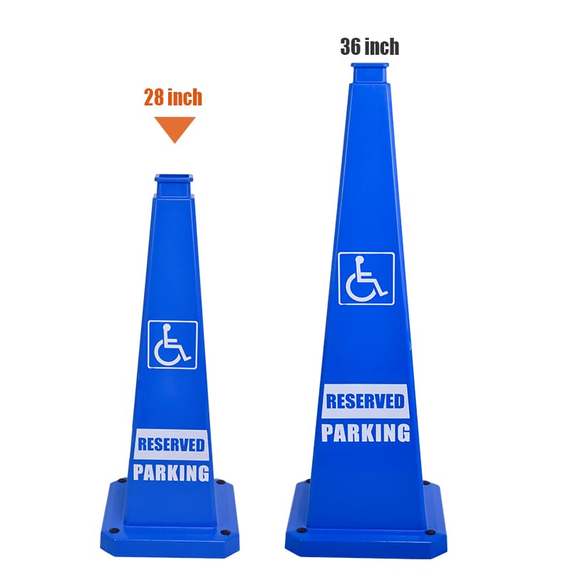 28inch 3PACK Safety Caution Cones with “ADA REVISED PARKING” Sign 4-Sided Printed. Heavy Rubber Weighted Base, For Parking Lot, Accessible Space and Facility Management Usage - color: ADA REVISED PARKING/BLUE, size: 28inch