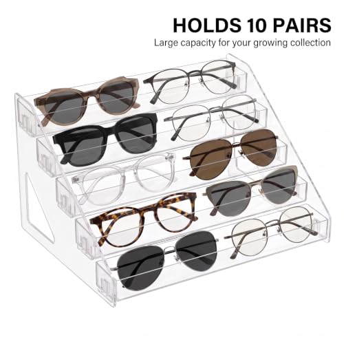 5 Tier Sunglasses Organizer, Clear Eyeglass Display Stand - size: 5 layer