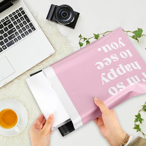 Whaline 100Pcs Blush Pink Poly Mailer 10 x 13 Inch Tear-Resistant Mailing Bags with Self-Seal Deliver Envelopes Waterproof Plastic Packaging Bags for Small Business Packing Moving - style: Blush Pink Text