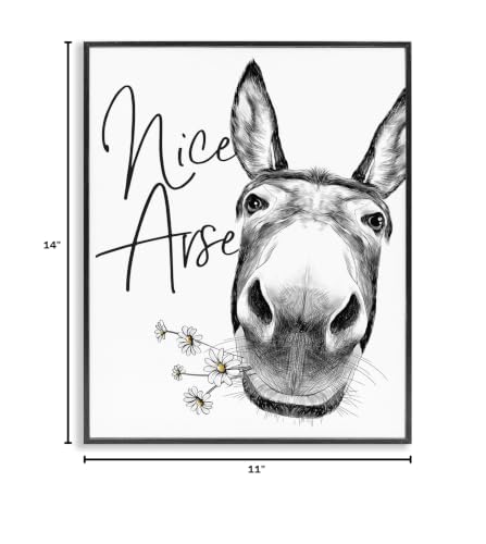 Stupell Industries 'Nice Arse Donkey Pun', Framed Giclee Art, Black, 11 x 14 Inches, Easy to Hang and Sturdy, Made in USA, by Lettered and Lined - color: Donkey Humor Botanical, size: 14"L x 11"W