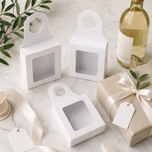 LUOZZY 12 Pcs Wine Bottle Hanging Boxes with Window for Gifts Display Box 