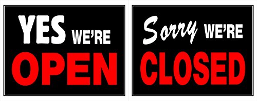 Hillman 840046 Yes We're Open Sorry We're Closed 2 Sided Reversible Sign, Black, Red and White Plastic, 15x19 Inches 1-Sign