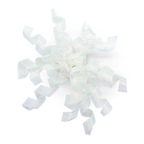 Iridescent Pearl Metallic Burst Curly Ribbon Bow 4" Wide x 6 Counts Gift Wrapping Pre-Tied Self-Adhesive Tab for Birthday Present Box Wine Bottle Baby Shower Party Christmas Hanukah - color: Pearl