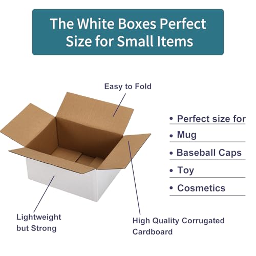 25 Pack Shipping Boxes 8x6x4 Inches, White Corrugated Cardboard Mailing Box for Packing, Mailing, Small Business - size: 8X6X4 Inches