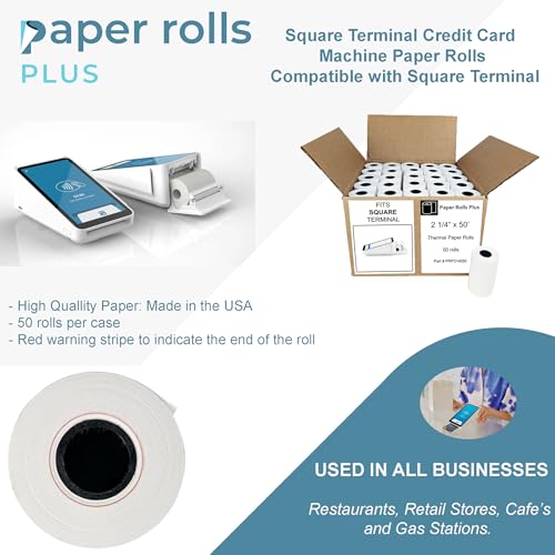 Square Terminal Credit Card Thermal Paper Rolls - 2 1/4" x 50' - 50 rolls