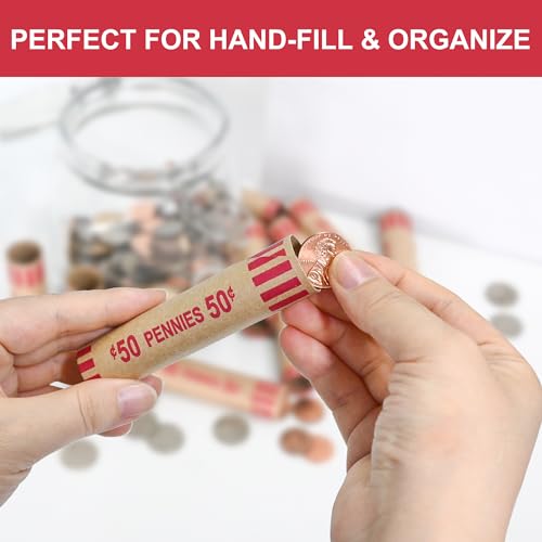 LLIKED 1,200 PCS Pennie Preformed Coin Roll Wrappers-Pennies - size: 1200 Pennies Coin Rolls