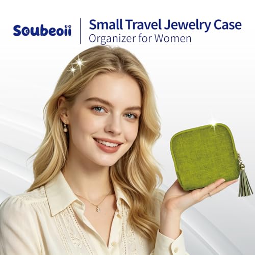 Small Travel Jewelry Case with Earring Box Mini Jewelry Case - color: Green