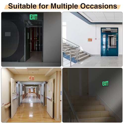 2 Pack Glow in Dark Exit Signs,12" x 6" Rust Free Aluminum Emergency Signs with 50ft Visibility for Indoor/Outdoor Business,Easy to Mount,Up to 7 Years Outdoor Use