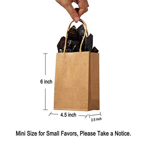 AWELL Mini Kraft Paper Bag with Handle 6x4.5x2.5 inch, 50 Counts - color: kraft,50pc
