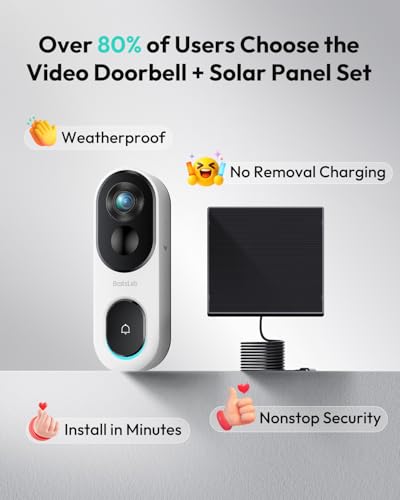 BOTSLAB Solar Doorbell Camera Wireless, No Subscription,2K Head-to-Toe View