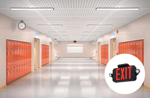 Lithonia Lighting ECRG Basics LED Exit Sign/Emergency Light Combo, Red/Green Switchable Exit Sign and Emergency Lights for Business, 2-Head Fixture, Round Lamp Heads, Black - color: Switchable Black Housing, size: 16.46" | Sign & Round Light Combo