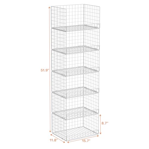 Huxitocan 6-Tier Stackable Closet Organizers and Storage Basket - Foldable Closet Shelf Organizer System, Sturdy Metal Space-Saving Clothes Storage Bins for Wardrobe, White(Patent Pending) - size: 6-Tier
