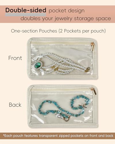 Travel Jewelry Organizer Case Refill Pages-12 Compartments Clear Zipper Velvet Pockets for Rings Earrings Necklaces,1-Section Replacement Pages, Beige,Pack of 6 - color: 1-Section Inner Pages,Beige,Pack of 6