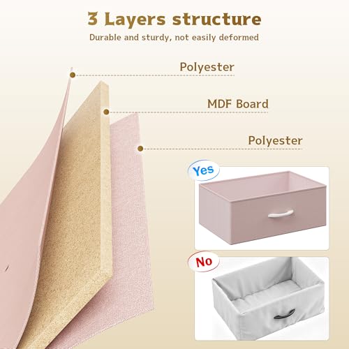 Homkdom Pink Dresser for Bedroom with 9 Fabric Drawers & Display Top Shelf - color: Pink