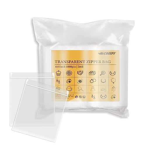 4x4 Small Plastic Zip Bags, 1000 Count, 2 Mil - size: 4×4inch / 1000pcs