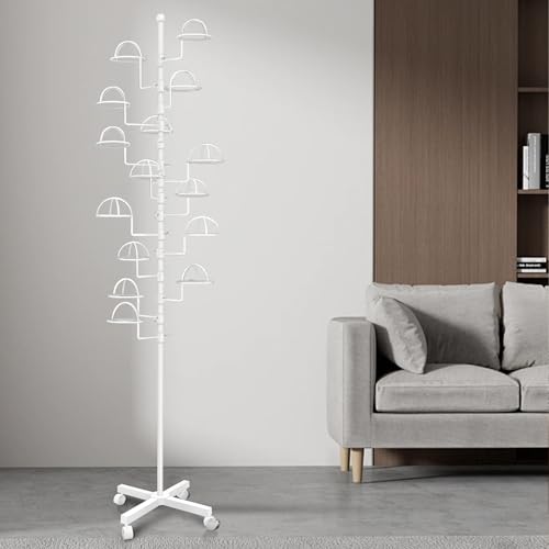 Montex Freestanding Hat Rack Stand, Wig Display Stand, Metal Hat Organizer Rack with 14 Customisable Circular Hooks, Hats Tree Stand Floor Standing Hat Display, White - color: White