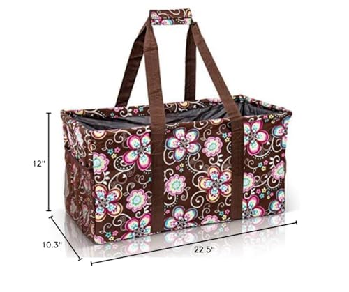 Extra Large Utility Tote Bag - Oversized Collapsible Beach Bag - Brown Daisy - color: Brown Daisy