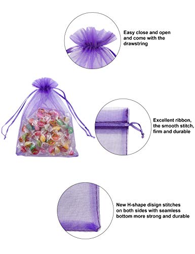 Jexila 100 Pack Light Purple Organza Gift Bags 5X7 In Mesh Drawstring Pouch - color: Lavender