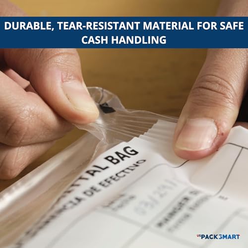 Clear Bank Deposit Bags 8.5"x8" 100-pack | Secure Bank Cash Transmittal Envelopes for Cash, Coins, Credit Cards, Checks, and More | Numbered, Self-Sealing, and Permanent Adhesive - size: 8.5" x 8"
