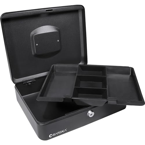 BARSKA 12-Inch Cash Box with Key Lock , Black - size: 12 Inch, style: Key Lock