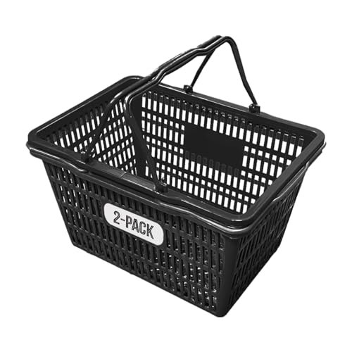 Stackable Plastic Shopping Baskets, Black, Easy-Grip Handles for Grocery, Retail, Liquor Stores, Home Use (Black, 2-pack) - size: 2-pack