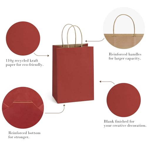 BagDream Small Gift Bags with Handles 5.25x3x8 Inch Red 25 Pack - color: Red, size: 25 Count (Pack of 1)