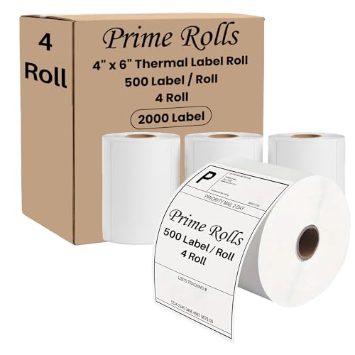 4” x 6” Direct Thermal Labels – 2000 Labels (4 Roll, 500 per Roll) Water & Oil Resistant, Permanent Adhesive – Compatible with Zebra, Rollo & Similar Printers (Not for DYMO) (4 Rolls) - size: 4 Rolls