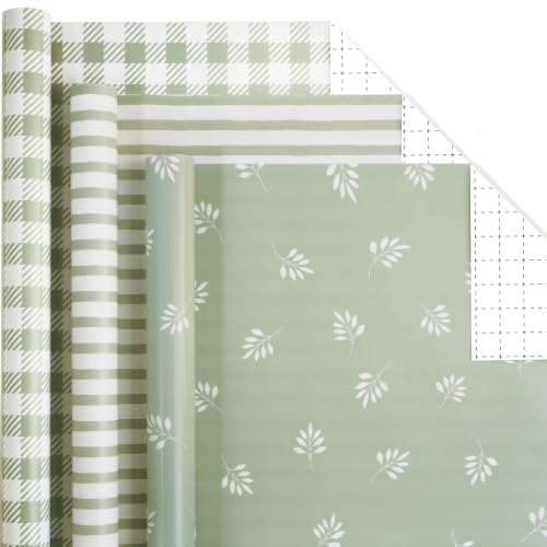 BIOBROWN Green Gift Wrapping Paper for Baby Shower, Wedding, Bridal Shower - color: Green&Floral