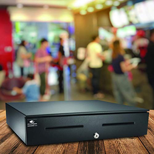 APG Heavy Duty 18" Point of Sale Cash Drawer | Series 4000 JB320-1-BL1816-C | MultiPRO 320 Interface with CD-101A Cable | Printer Driven | Plastic Till with 5 Bill/ 5 Coin Compartments | Black - color: Printer-Driven 24V (with cable) - Black w/ Painted Fr