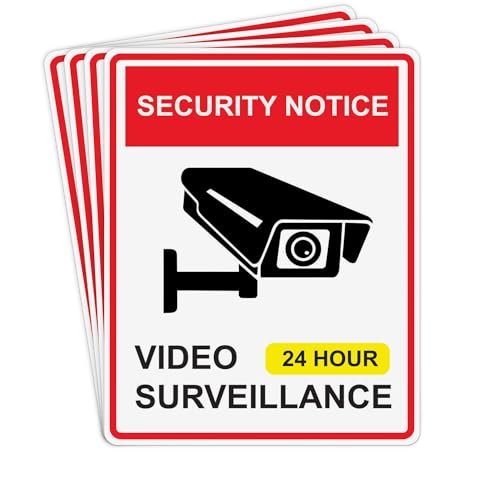 dealzEpic - 24 Hour Video Surveillance Warning Sign Sticker - Self Adhesive Peel and Stick Vinyl Decal - 3.94 x 3.15 inches | Pack of 4 Pcs - color: 24hr Video Surveillance Sign