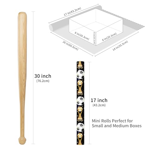 RUSPEPA Soccer Wrapping Paper Roll, Mini Roll, Football Trophy & Gold Star Design, Black Gift Wrap Paper for Boys, Kids, Teens, Sports Fans, Team Celebration, Football Party, 17 Inches x 16.4 Feet - color: Black Gold Soccer
