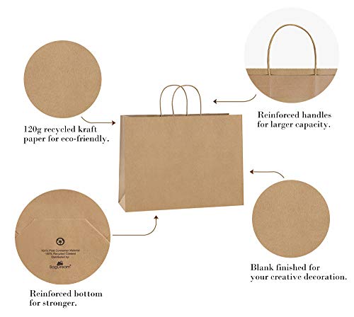 BagDream Kraft Paper Gift Bags with Handles 16x6x12 Inch 25 Pack Large - color: Brown
