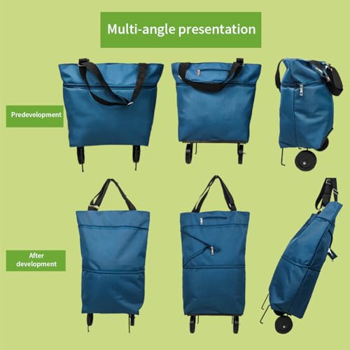 Collapsible Shopping Cart with 360° Swivel Wheels, Reusable Foldable Tote Grocery Cart for Travel Camping and Home - color: Lake Blue