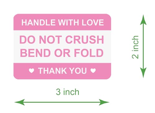 2"x3" 200 PCS Pink Do Not Crush Bend or Fold Stickers for Shipping